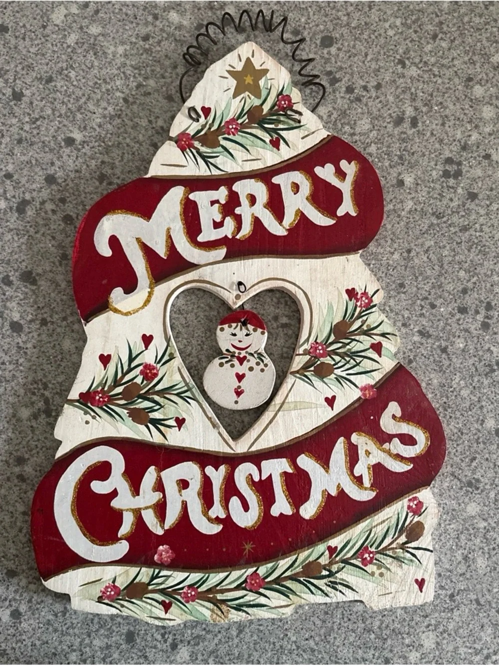 Hand-Painted Merry Christmas Hanging Sign - Red and Cream 9” x 14”